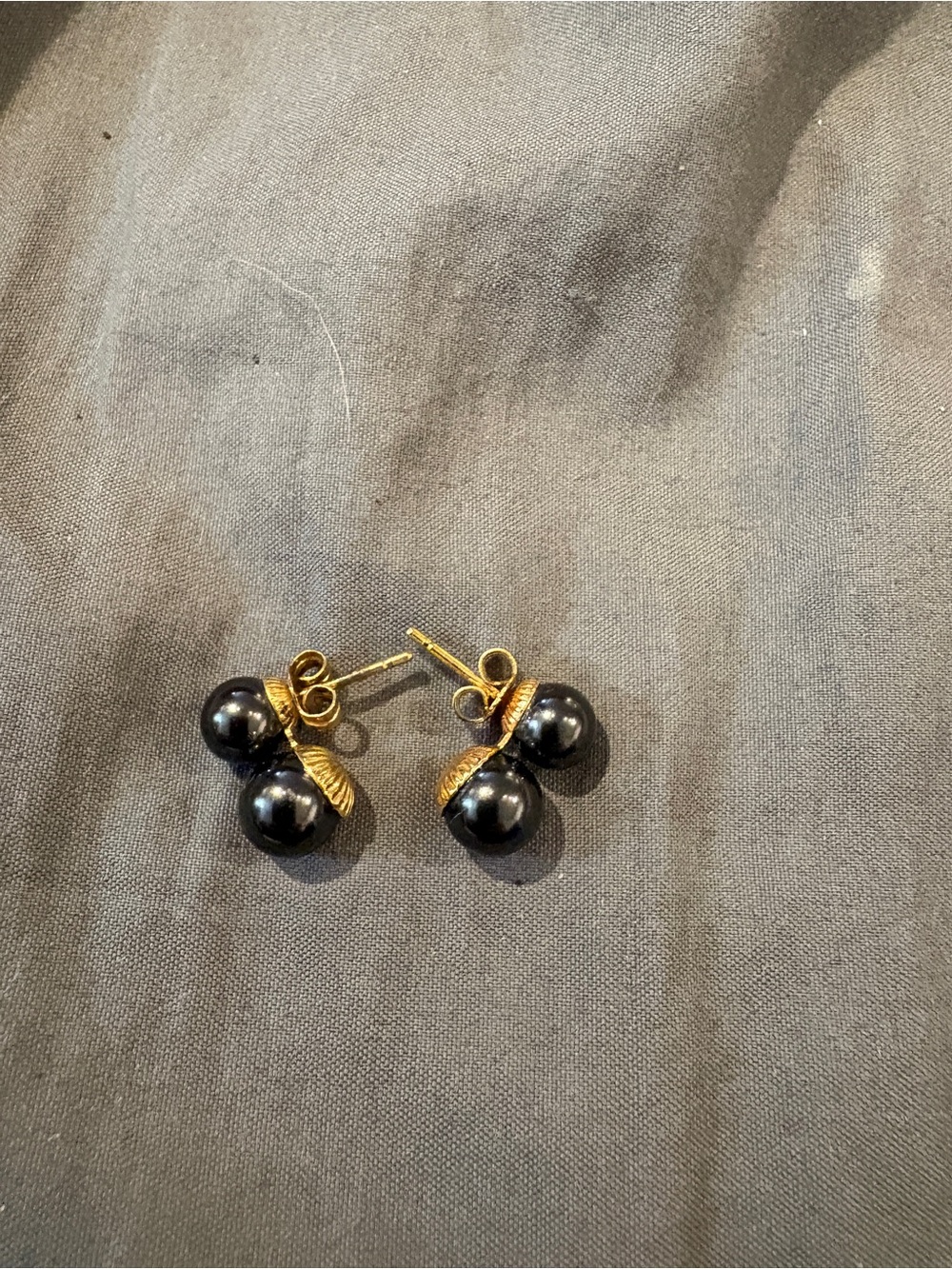 Gold and Black Pearl Stud Earrings - Elegant Women's Jewelry